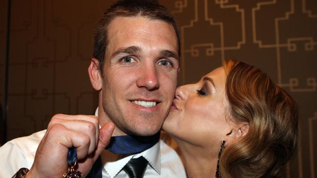 Dane Swan with girlfriend Taylor Wilson after winning the Brownlow Medal.