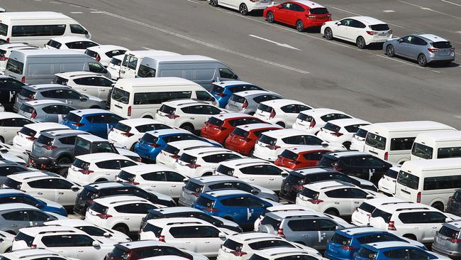 Cars wait on the bitumen at the Port of Brisbane. Photo: Claudia Baxter