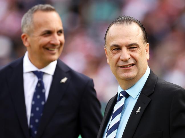 Andrew Abdo the Chief Executive Officer of the National Rugby League and Peter V'landys the Chairman of the Australian Rugby League Commission. Picture: Mark Kolbe/Getty Images