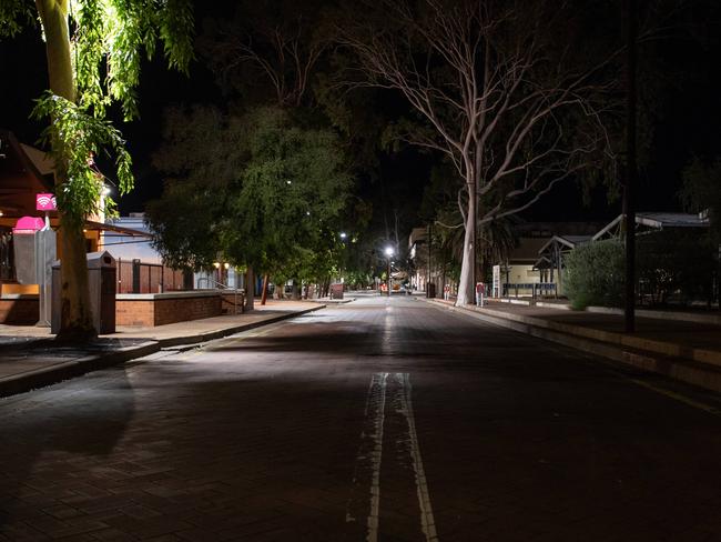 Vacant streets in Alice Springs after the NT government implemented a 14 day curfew for youths in the wake of spiralling crime on March 27, 2024. Picture: Pema Tamang Pakhrin