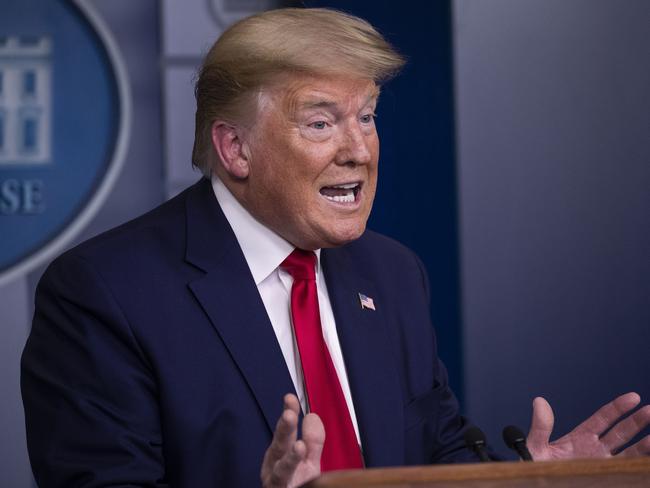 President Donald Trump speaks about the coronavirus in the James Brady Press Briefing Room of the White House, Friday, April 3, 2020, in Washington. (AP Photo/Alex Brandon)