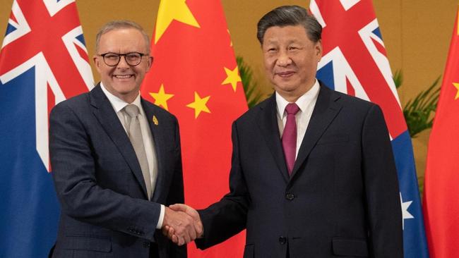 Anthony Albanese meets Chinese President Xi Jinping in Bali on Tuesday. Picture: Twitter