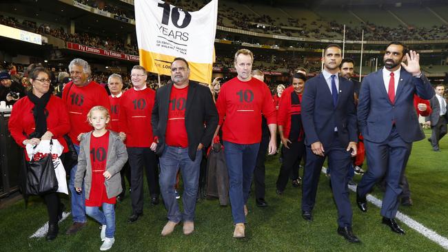 Michael Long competes The Long Walk with fellow political and indigenous leaders. Picture: Michael Klein