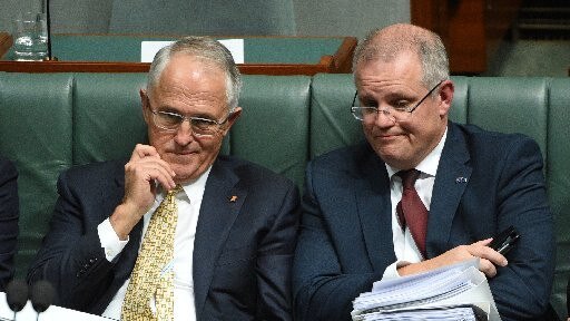 Then Prime Minister Malcolm Turnbull with his Treasurer Scott Morrison. Picture: AFP