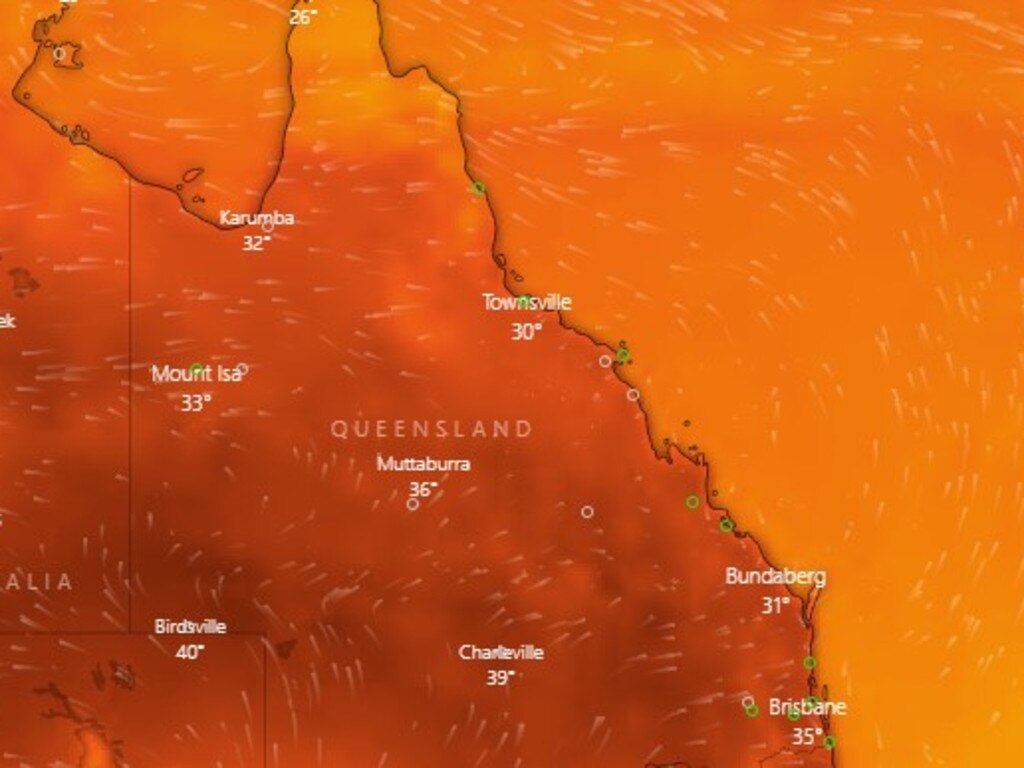 The temperature is expected to soar across the state on Sunday. Picture: Windy