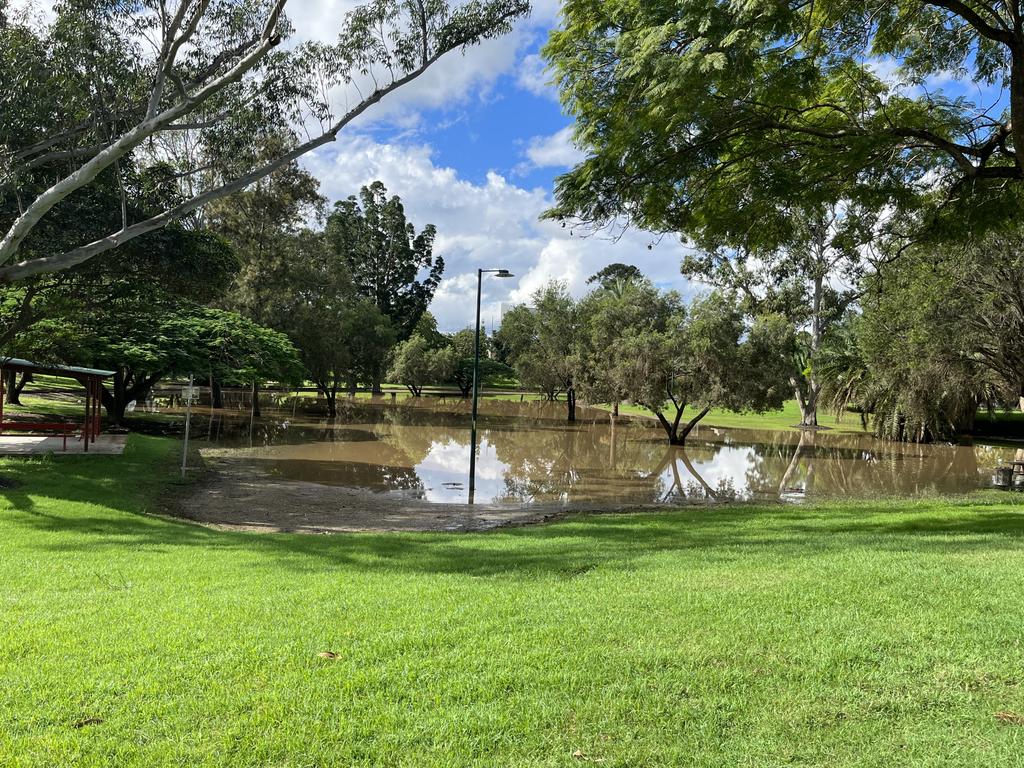 Water inundating Queens Park in Maryborough.