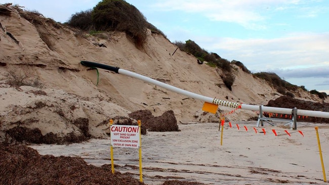 Sand dune erosion at West Beach in 2014. Picture: Jim Douglas