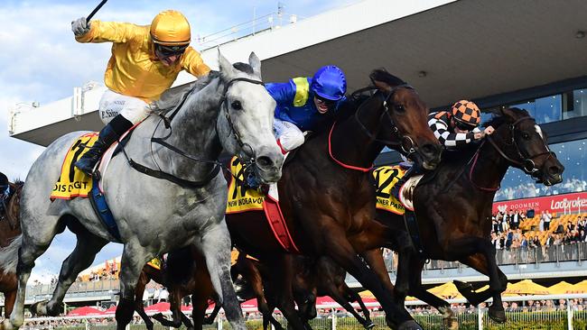 Fawkner Park (far right) was a huge run in defeat in the Doomben Cup. Picture: Grant Peters — Trackside Photography