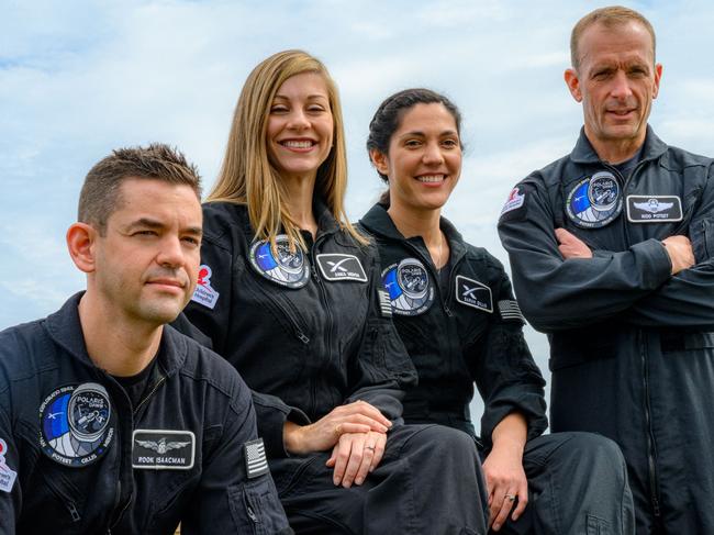 Jared Isaacman, Mission Commander, Anna Menon, Mission Specialist and Medical Officer, Sarah Gillis, Mission Specialist, and Scott Poteet, Mission pilot.