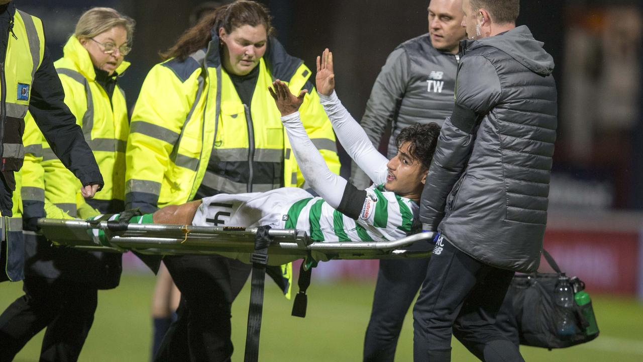 Celtic’s Daniel Arzani goes off injured