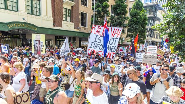 The Freedom Rally in the Brisbane CBD on Saturday. Picture: Richard Walker