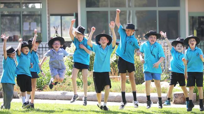 Students from burned down Clifton Creek Primary will work out of portables in a makeshift campus until their school is rebuilt. Picture: Alex Coppel.