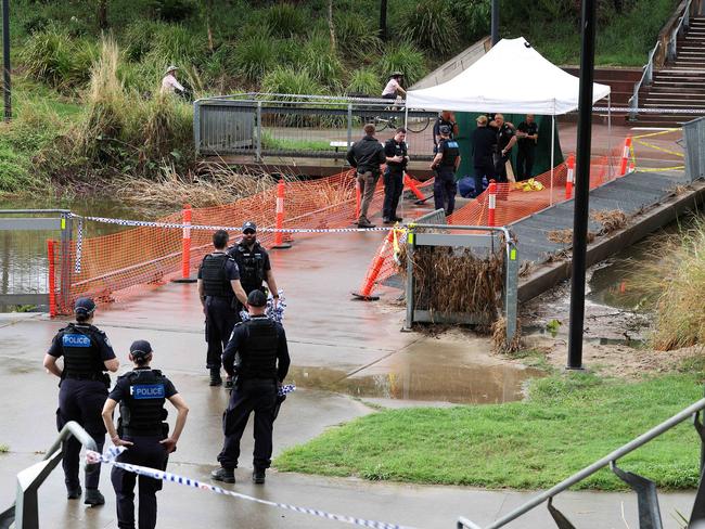 A body was discovered at Kedron Brook bikeway early on Monday morning. Pics Adam Head