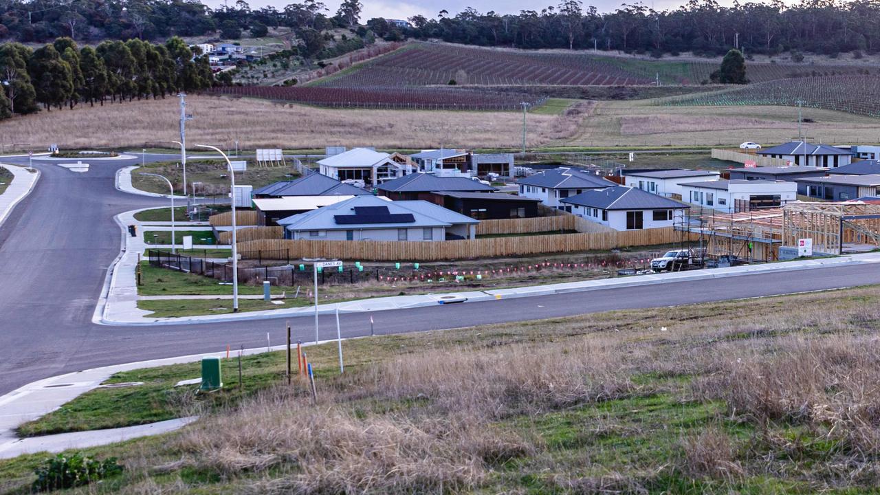 Construction of a subdivision at Rokeby. The state government is proposing to extend Greater Hobart’s Urban Growth Boundary to facilitate the development of nearly 10,000 new homes across Clarence, Sorell, Brighton, and Kingborough. Picture: Linda Higginson