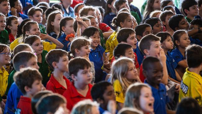 Students from Stuart Park Primary School celebrate the last day of Term 2, 2024. Picture: Pema Tamang Pakhrin