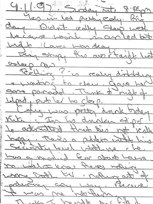 A diary entry by Kathleen Folbigg – the diaries have become a central part of the case which will, yet again, be reviewed by an inquiry.