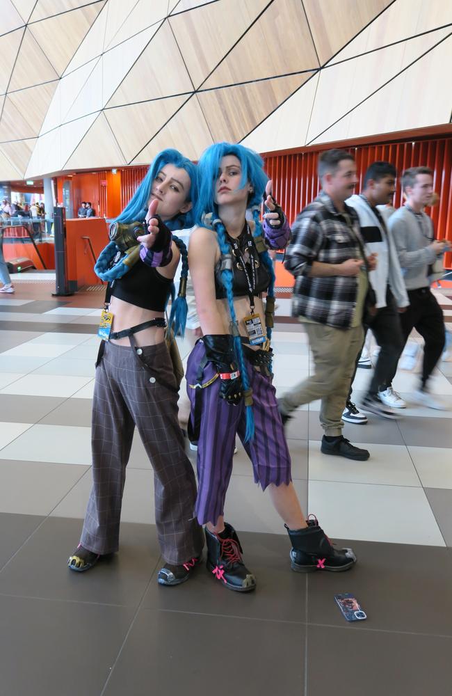 Orla and Isabelle dressed as Jinx at the 2024 PAX Aus Convention at the Melbourne Convention and Exhibition Centre. Picture: Gemma Scerri