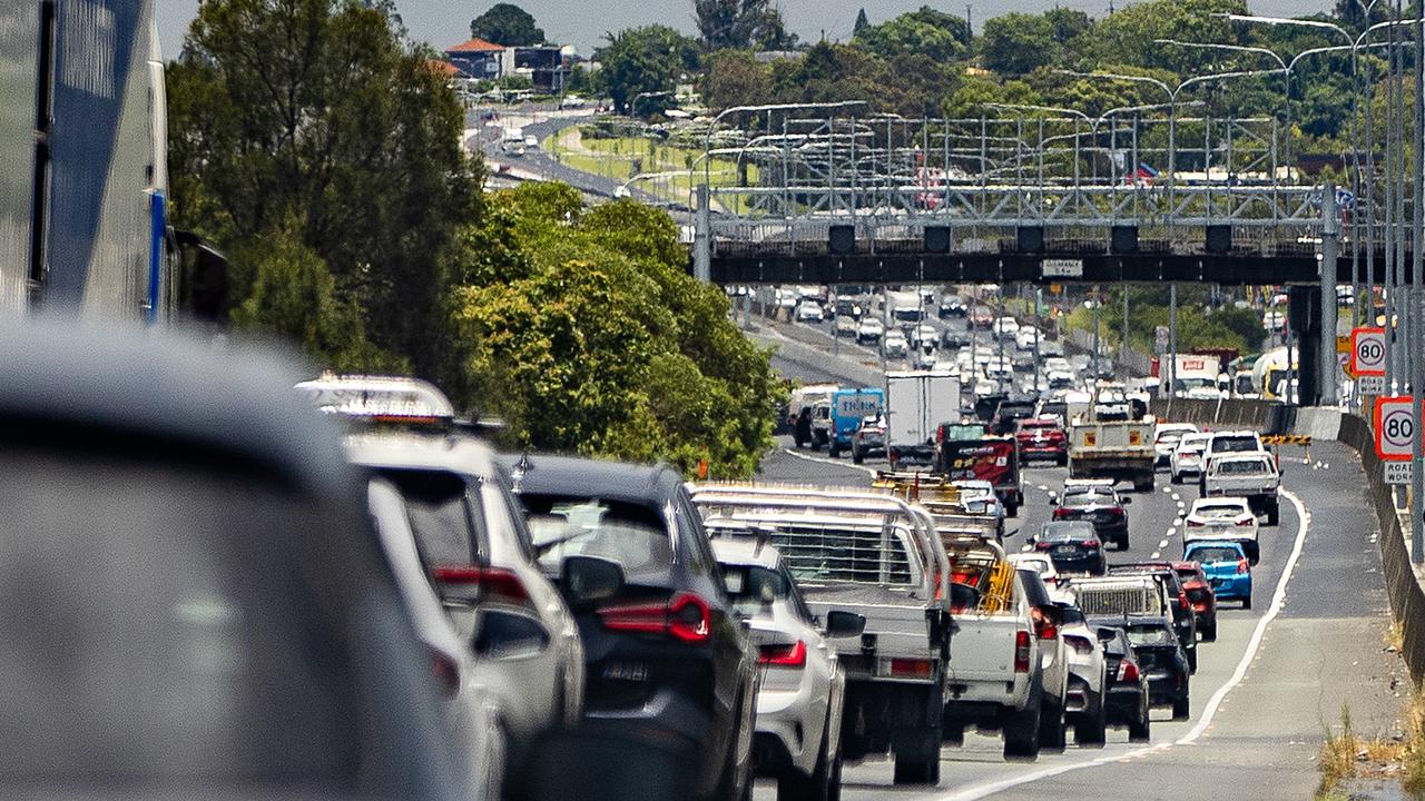 There are major delays on the Pacific Motorway after a single-vehicle crash at Holland Park West. Picture: Nigel Hallett