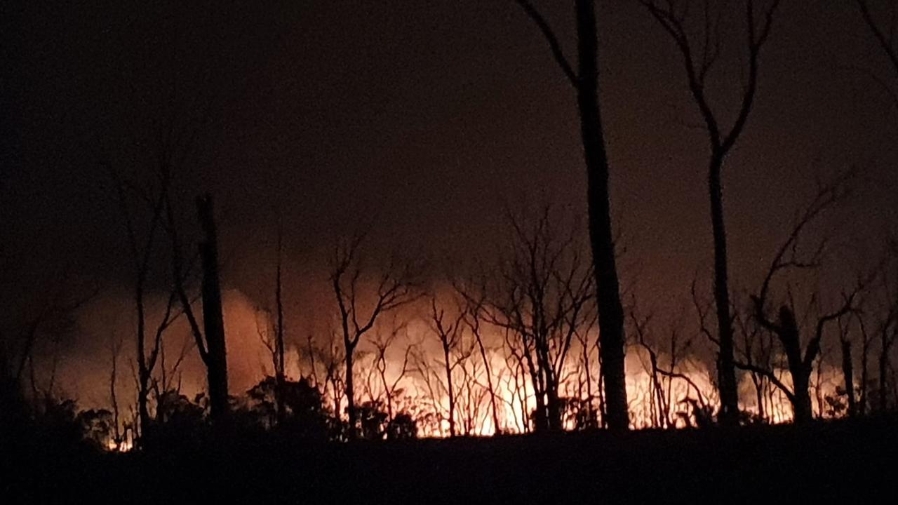 Fireys continue to battle a fast-moving bushfire which started on November 18, 2023 in the Queensland town of The Pines, near Millmerran. Picture: supplied