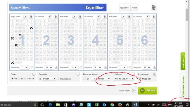 Mr Goddard’s “recreation”, showing number selection at 9:51am.