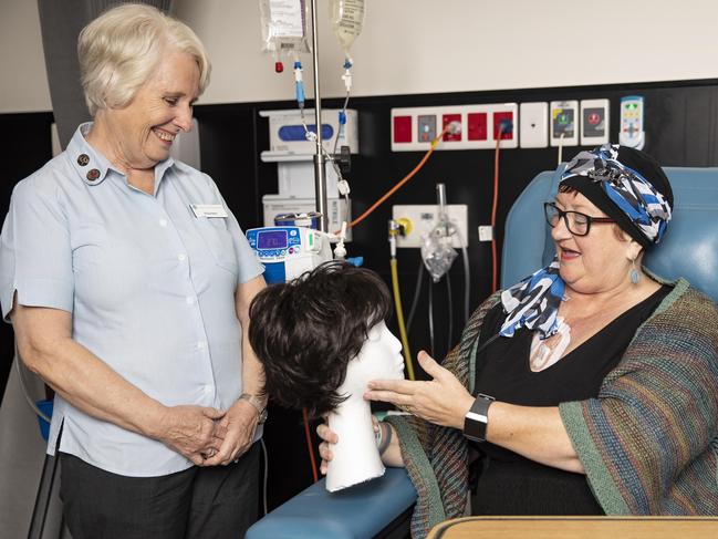 Yvonne Bellamy with patient Sara Nimmo at the Northern Beaches Hospital in Frenchs Forest. Picture: Christian Gilles