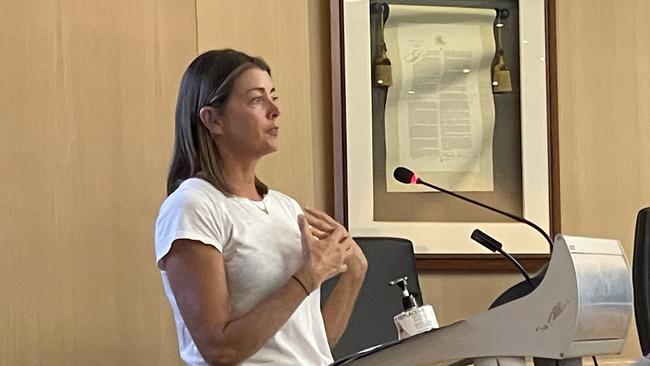 Austinmer resident Katherine Watson addressed council over pedestrian safety concerns in the suburb. Picture: Dylan Arvela