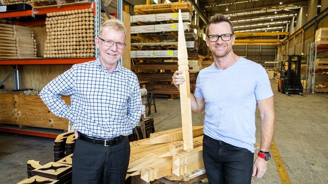 Owners of Finlayson Timber and Hardware, Skene and Michael Finlayson, at their warehouse and distribution centre in Carole Park. Picture: Richard Walker