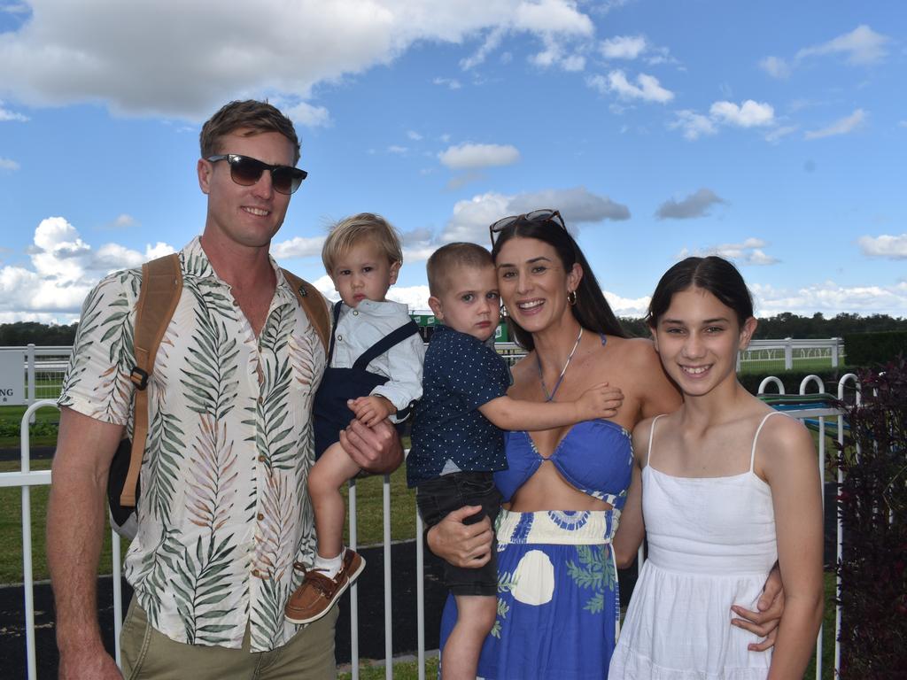 Tara, Luca, Indie, Ziggy and Luke Martin at Ipswich Turf Club. Picture: Grace Koo