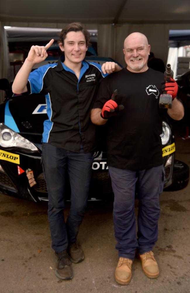 South Australian race driver Bradley Vaughan Townsville mechanic Peter Matthews. Picture: Evan Morgan