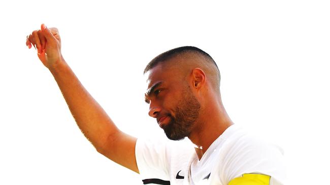 Winston Reid of the All Whites thanks the crowd after drawing at Westpac Stadium.