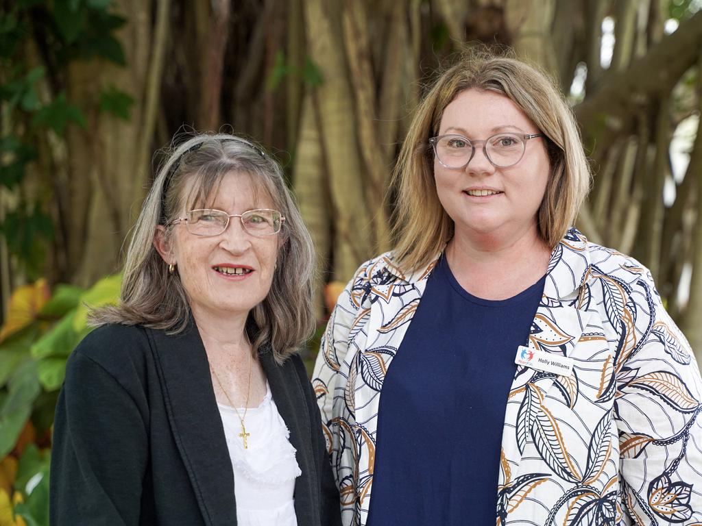 Congenital heart disease survivor Melody Burton, of Mackay, with Heart Kids state manager Holly Williams, after receiving a cheque for $44,508 from the 2021 Mayor's Charity Ball fundraiser. Picture: Heidi Petith