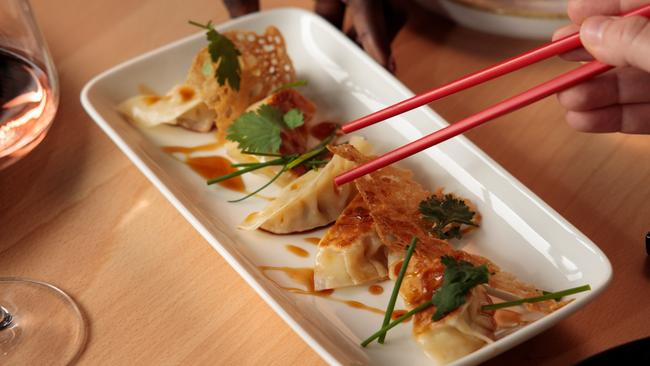 Pork and pine nut dumplings at Koomo restaurant in the Crowne Plaza Hotel, Adelaide. Picture: Duy Dash