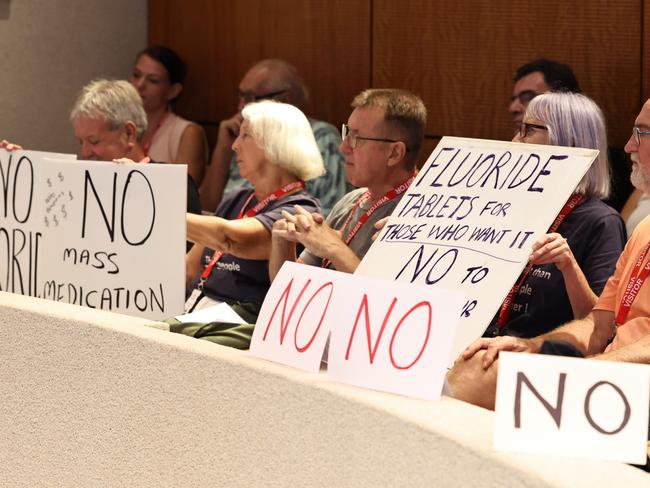 Cairns Regional Council has voted to not introduce fluoride into Cairns' drinking water supply at an ordinary meeting attended by dozens of anti fluoride protesters. Picture: Brendan Radke