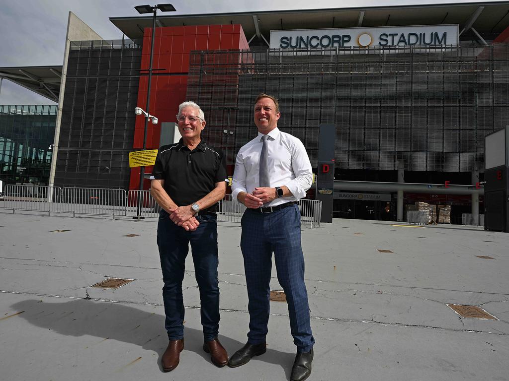 Suncorp Stadium GM Alan Graham with Steven Miles. Picture: Lyndon Mechielsen