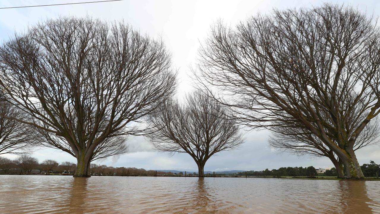 Floodwater at Traralgon after wild storms destroyed homes and left towns without power in parts of Victoria. Picture: David Caird