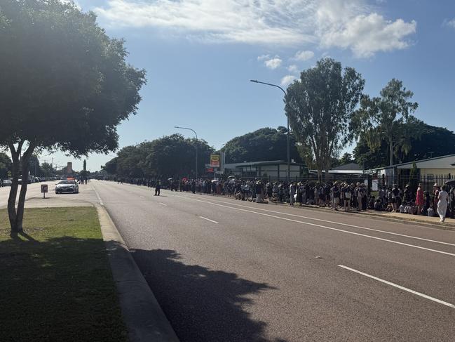 Parade goers in Thuringowa have been moved off the road. Picture: Courtney Todd
