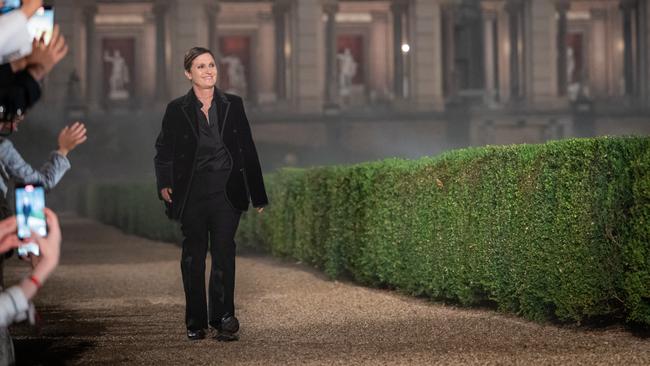 Maria Grazia Chiuri takes her bow at the Dior Cruise show in Rome this week. Picture: Getty Images