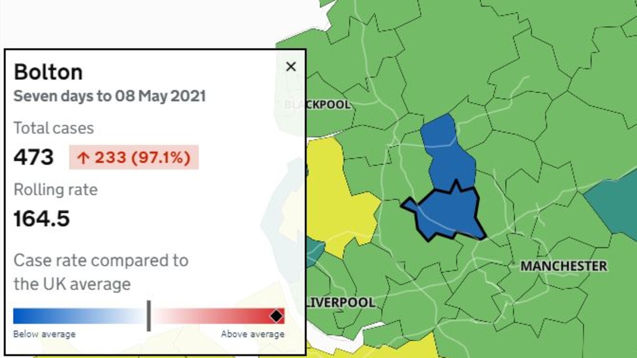 Cases in Bolton, near Manchester, have risen.