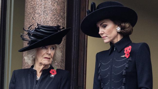 Queen Camilla and Catherine during the National Service of Remembrance at The Cenotaph. Picture: Getty Images