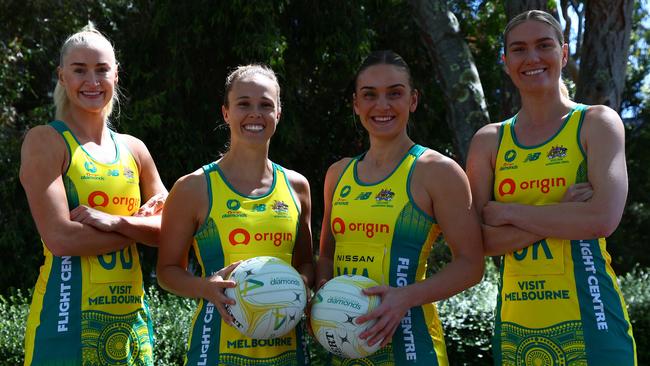 Australian Diamonds leadership team (left to right): Joanna Weston, Paige Hadley, Liz Watson and Courtney Bruce. Photo: Joanna Margiolis, Netball Australia.