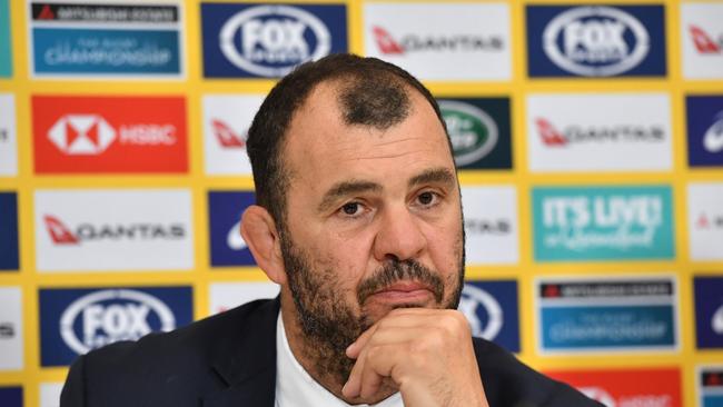 Australian coach Michael Cheika is seen during the post match press conference after the Rugby Championship match between Australia and Argentina at Cbus Super Stadium on the Gold Coast, Saturday, September 15, 2018. (AAP Image/Darren England) NO ARCHIVING, EDITORIAL USE ONLY