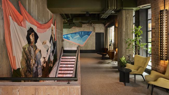 Custom artwork by Australian creatives such as Ramesh Mario Nithiyendran and Tony Albert adorn the hotel. Picture: Anson Smart