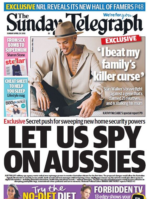 The Sunday Telegraph front page which featured Annika Smethurst's story.