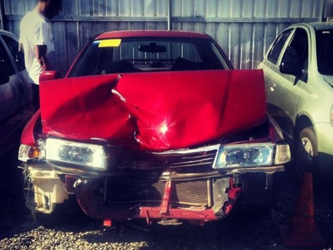 Her car after a head-on crash, in 2012.