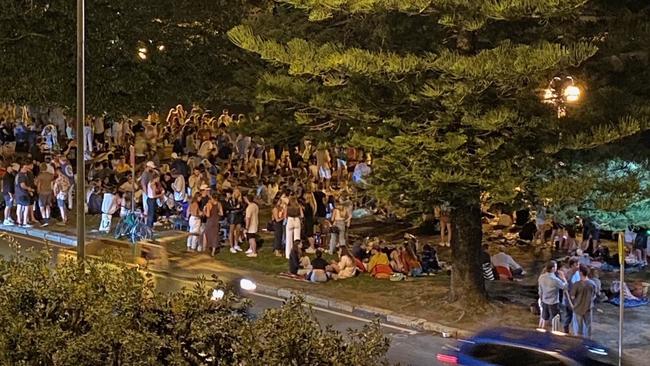 A photograph, taken by a resident, of a crowd in East Esplanade Reserve on a Friday night two weekends ago. Picture: Supplied