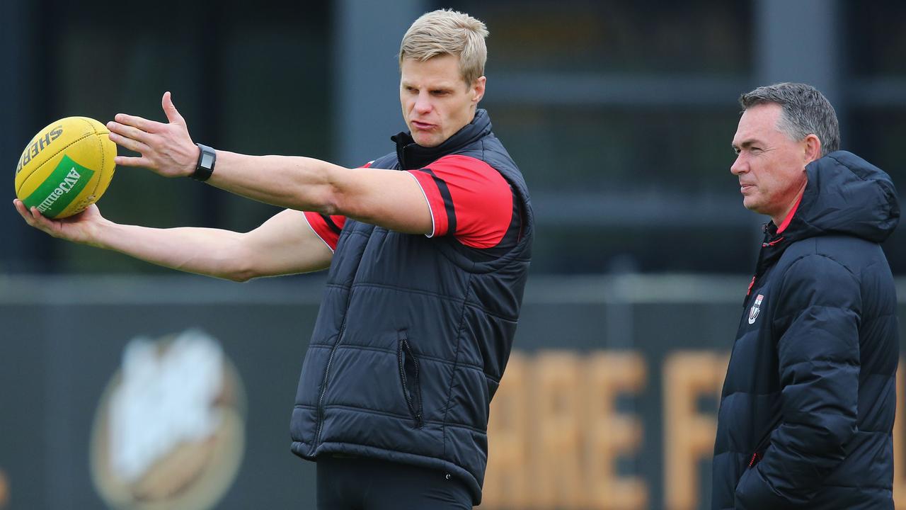 Nick Riewoldt and St Kilda coach Alan Richardson at a training session.