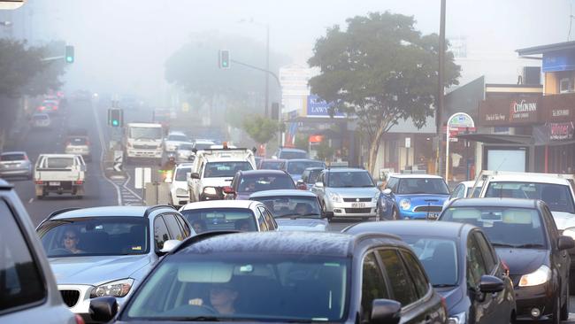 Traffic on Moggill Rd near Kenmore Village. The road is consistently one of the most congested according toRACQ’s annual red spot list. Picture: Patria Jannides