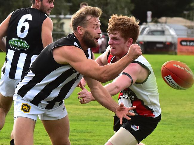 RDFL footy: Rockbank V Wallan. Wallans Danny O'Sullivan and Rockbanks Christian Azzopardi