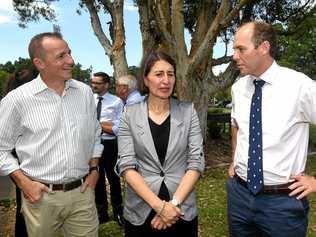 NSW Premier Gladys Berejiklian visits Lismore with Nationals candidate Austin Curtin and Lismore mayor Isaac Smith promising $1.5 million to revitalise the CBD. Picture: Marc Stapelberg