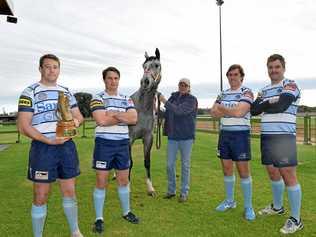 Roma Echidnas stars Tom Capel, Sam Fryer, Andrew Fuller and Tom Zerk at the 2016 rugby races, with Craig Smith. Picture: Tom Gillespie